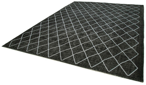 Geometric Carpet Black Geometric Cotton Wool Handmade Area Rug 10'2'' x 13'4''