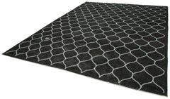 Geometric Carpet Black Geometric Cotton Wool Handmade Area Rug 9'7'' x 12'8''