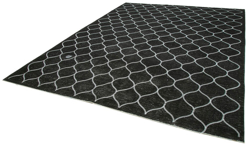Geometric Carpet Black Geometric Cotton Wool Handmade Area Rug 9'7'' x 12'8''