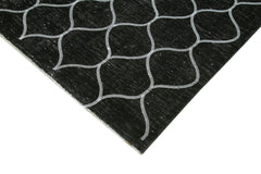 Geometric Carpet Black Geometric Cotton Wool Handmade Area Rug 9'7'' x 12'8''