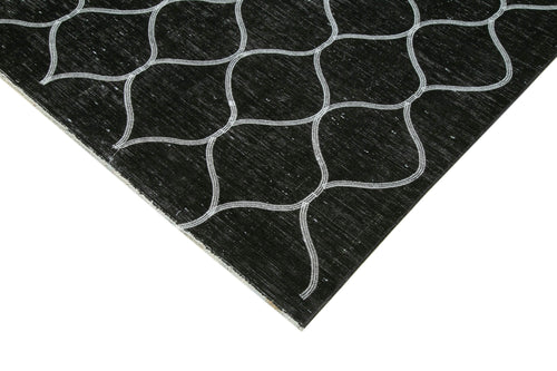 Geometric Carpet Black Geometric Cotton Wool Handmade Area Rug 9'7'' x 12'8''