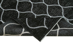 Geometric Carpet Black Geometric Cotton Wool Handmade Area Rug 9'7'' x 12'8''