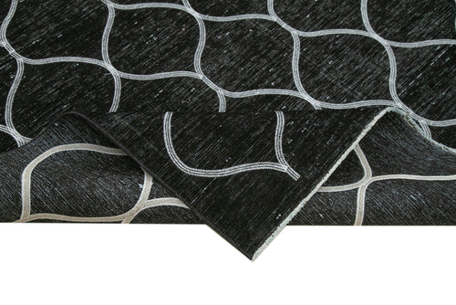 Geometric Carpet Black Geometric Cotton Wool Handmade Area Rug 9'7'' x 12'8''