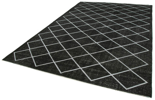 Geometric Carpet Black Geometric Cotton Wool Handmade Area Rug 8'5'' x 12'8''