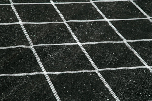 Geometric Carpet Black Geometric Cotton Wool Handmade Area Rug 8'5'' x 12'8''