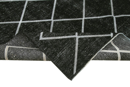 Geometric Carpet Black Geometric Cotton Wool Handmade Area Rug 8'5'' x 12'8''