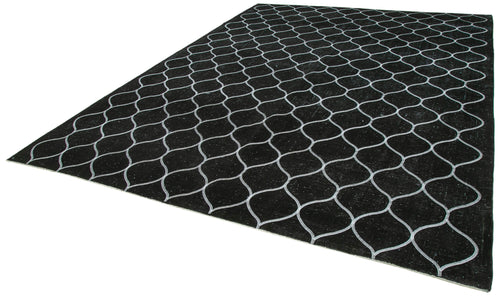 Geometric Carpet Black Geometric Cotton Wool Handmade Area Rug 9'11'' x 13'1''