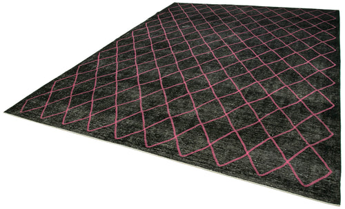 Geometric Carpet Black Geometric Cotton Wool Handmade Area Rug 9'7'' x 12'10''