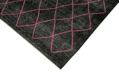 Geometric Carpet Black Geometric Cotton Wool Handmade Area Rug 9'7'' x 12'10''