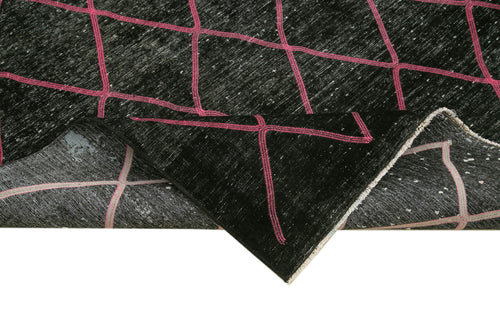 Geometric Carpet Black Geometric Cotton Wool Handmade Area Rug 9'7'' x 12'10''