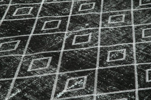 Geometric Carpet Black Geometric Cotton Wool Handmade Area Rug 7'10'' x 9'10''