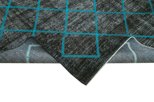 Geometric Carpet Black Geometric Cotton Wool Handmade Area Rug 9'9'' x 13'7''