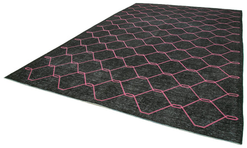 Geometric Carpet Black Geometric Cotton Wool Handmade Area Rug 9'10'' x 15'2''