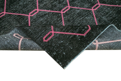 Geometric Carpet Black Geometric Cotton Wool Handmade Area Rug 9'10'' x 15'2''