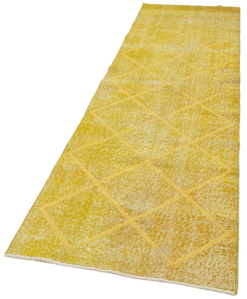 Geometric Carpet Yellow Geometric Cotton Wool Handmade Area Rug 2'9'' x 9'7''