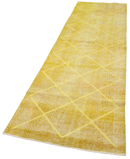 Geometric Carpet Yellow Geometric Cotton Wool Handmade Area Rug 2'11'' x 10'4''
