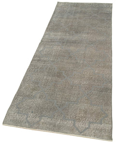 Handmade Area Rug - Grey Geometric Wool Cotton Carpet 2'9''x7'11'' Durable Soft Floor Covering