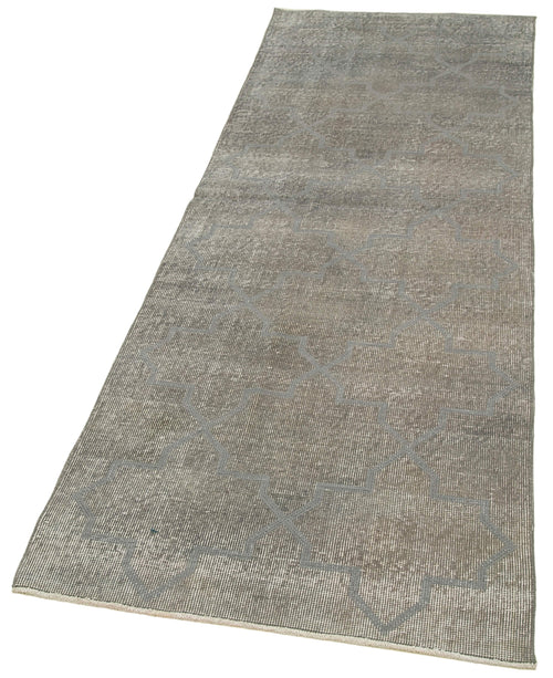 Handmade Area Rug - Grey Geometric Wool Cotton Carpet 2'9''x7'11'' Durable Soft Floor Covering