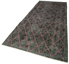 Geometric Carpet Black Geometric Cotton Wool Handmade Area Rug 4'9'' x 12'7''
