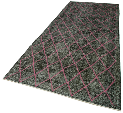 Geometric Carpet Black Geometric Cotton Wool Handmade Area Rug 4'9'' x 12'7''