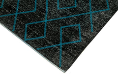 Geometric Carpet Black Geometric Cotton Wool Handmade Area Rug 4'10'' x 13'1''