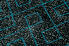 Geometric Carpet Black Geometric Cotton Wool Handmade Area Rug 4'10'' x 13'1''