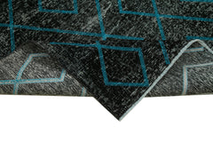 Geometric Carpet Black Geometric Cotton Wool Handmade Area Rug 4'10'' x 13'1''