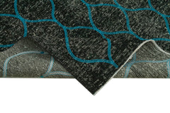 Geometric Carpet Black Geometric Cotton Wool Handmade Area Rug 4'10'' x 11'11''