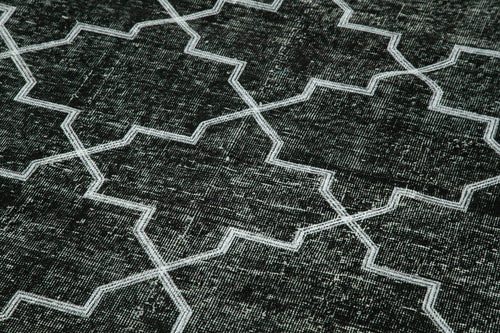 Geometric Carpet Black Geometric Cotton Wool Handmade Area Rug 4'8'' x 12'2''