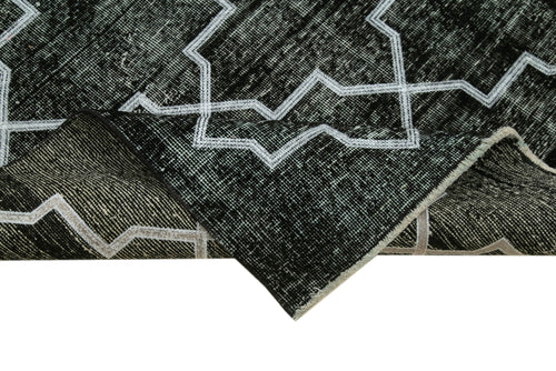 Geometric Carpet Black Geometric Cotton Wool Handmade Area Rug 4'8'' x 12'2''