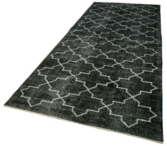 Geometric Carpet Black Geometric Cotton Wool Handmade Area Rug 4'9'' x 12'4''