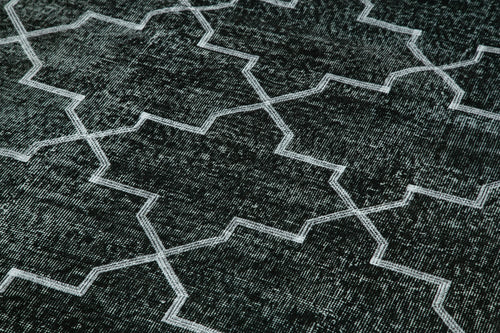 Geometric Carpet Black Geometric Cotton Wool Handmade Area Rug 4'9'' x 12'4''