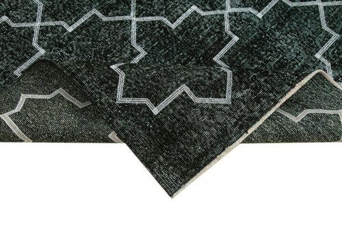 Geometric Carpet Black Geometric Cotton Wool Handmade Area Rug 4'9'' x 12'4''