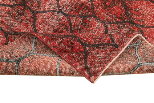 Geometric Carpet Red Geometric Cotton Wool Handmade Area Rug 4'8'' x 12'8''