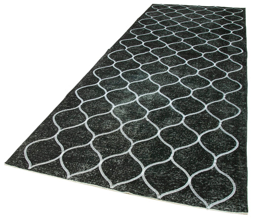 Geometric Carpet Black Geometric Cotton Wool Handmade Area Rug 4'9'' x 13'0''