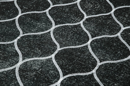 Geometric Carpet Black Geometric Cotton Wool Handmade Area Rug 4'9'' x 13'0''