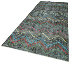 Geometric Carpet Black Geometric Cotton Wool Handmade Area Rug 4'10'' x 12'2''