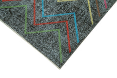 Geometric Carpet Black Geometric Cotton Wool Handmade Area Rug 4'10'' x 12'2''