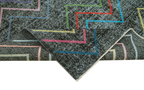 Geometric Carpet Black Geometric Cotton Wool Handmade Area Rug 4'10'' x 12'2''
