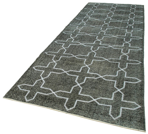 Geometric Carpet Black Geometric Cotton Wool Handmade Area Rug 4'7'' x 13'5''