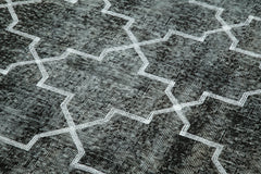 Geometric Carpet Black Geometric Cotton Wool Handmade Area Rug 4'9'' x 12'7''