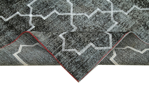 Geometric Carpet Black Geometric Cotton Wool Handmade Area Rug 4'9'' x 12'7''