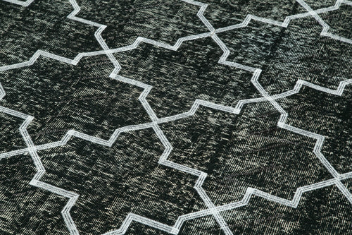 Geometric Carpet Black Geometric Cotton Wool Handmade Area Rug 4'8'' x 11'7''