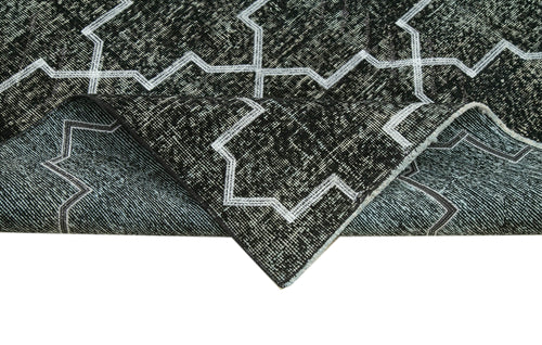 Geometric Carpet Black Geometric Cotton Wool Handmade Area Rug 4'8'' x 11'7''