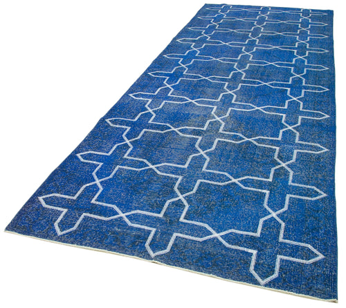 Carpet Blue Geometric Cotton Wool Handmade Area Rug 4'9'' x 13'2''