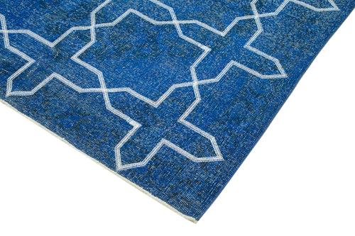 Carpet Blue Geometric Cotton Wool Handmade Area Rug 4'9'' x 13'2''