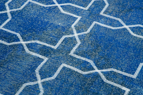 Carpet Blue Geometric Cotton Wool Handmade Area Rug 4'9'' x 13'2''