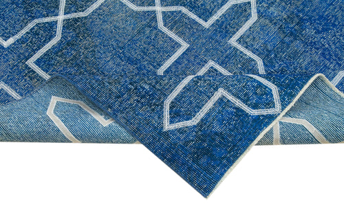 Carpet Blue Geometric Cotton Wool Handmade Area Rug 4'9'' x 13'2''