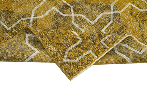 Geometric Carpet Yellow Geometric Cotton Wool Handmade Area Rug 4'9'' x 12'8''