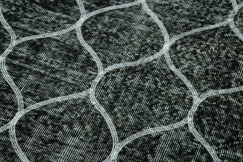 Geometric Carpet Black Geometric Cotton Wool Handmade Area Rug 4'9'' x 12'8''